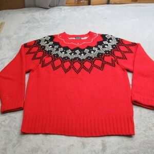 IZOD Wool Sweater Mens Large Red Fair‎ Isle Christmas Thick Warm Knit VTG RARE